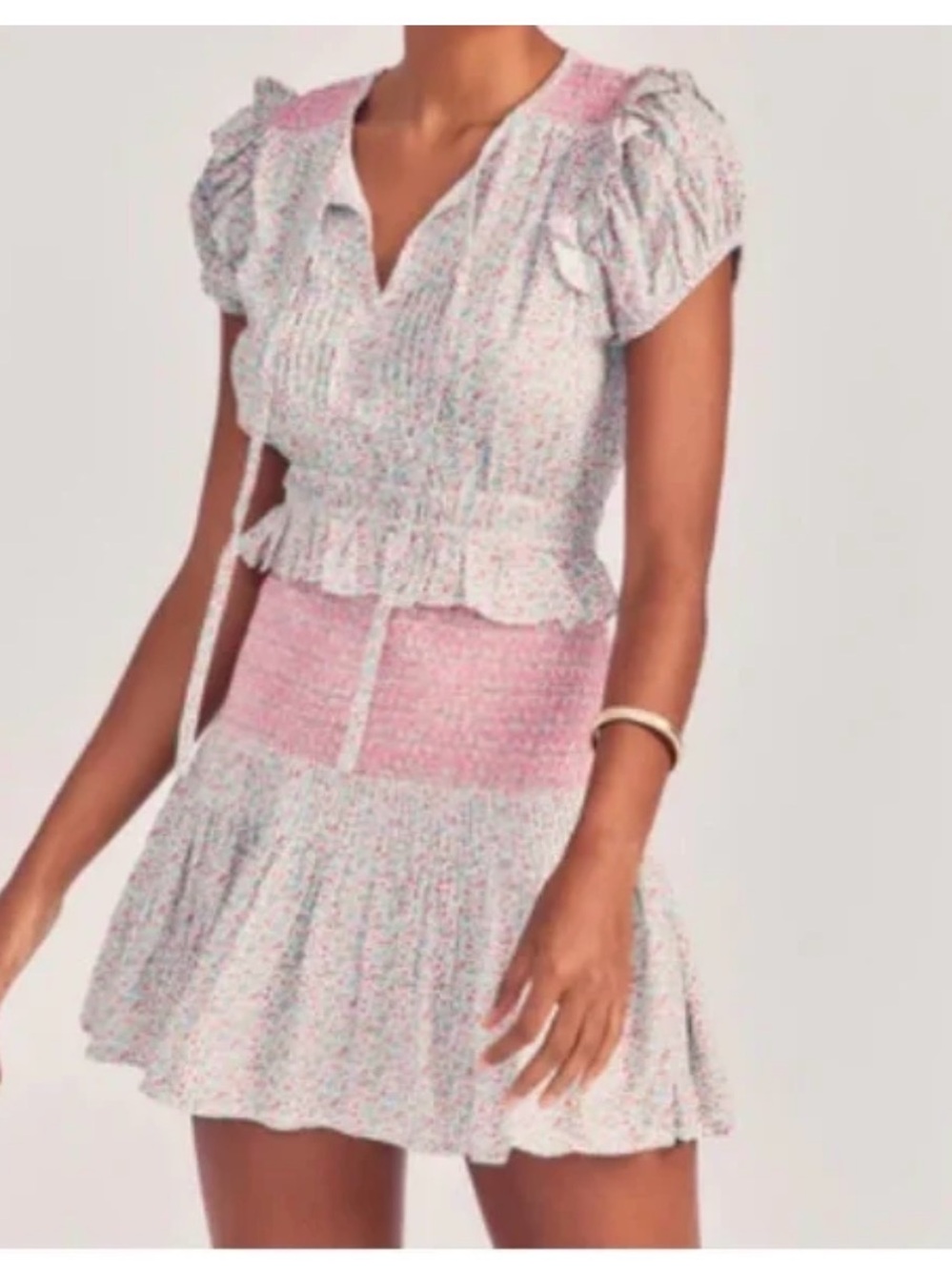 LoveShackFancy Toto Pink Floral Tiered Smocked Midi Dress ruffles Medium NWOT